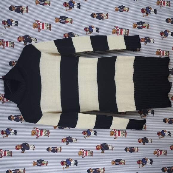 Seductions chunky stripe black & white fitted knit turtle neck Med sweater dress - Picture 1 of 6